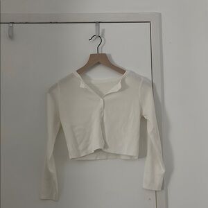 Cropped white crewneck cardigan